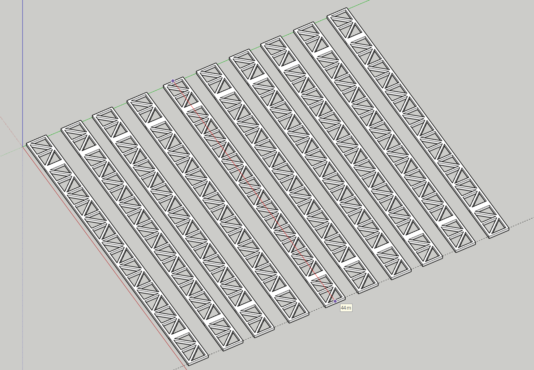 Modelo de SketchUp con una longitud real de 44 metros
