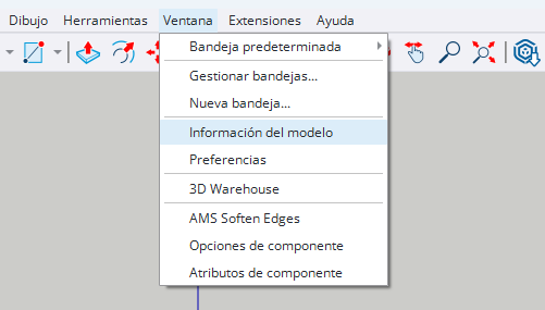 Menú Ventana e Información del modelo en SketchUp
