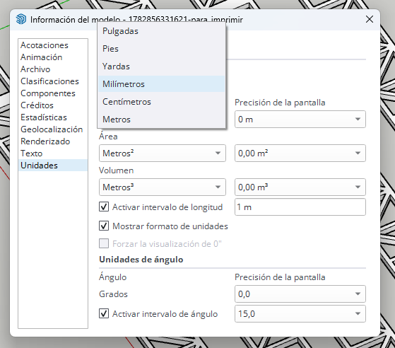 Cambio de unidades de SketchUp a milímetros