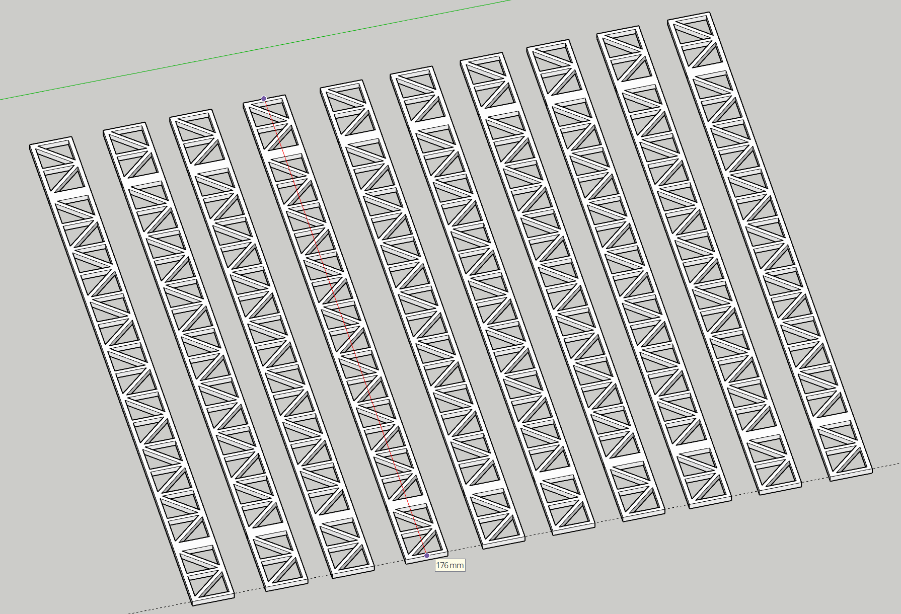 Piezas escaladas, ordenadas y medidas en SketchUp